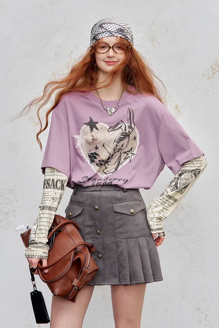 ELFSACK Y2K Oversized Faux Two-Piece Long Sleeve Tee