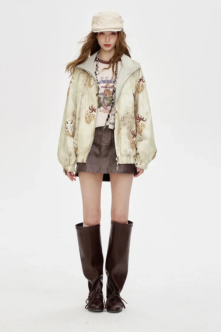 ELFSACK Reversible Plaid Lace Graphic Jacket for Women