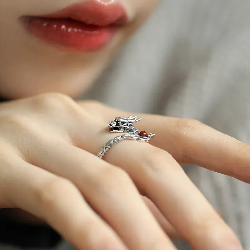 925 Sterling Silver Dragon Open Ring
