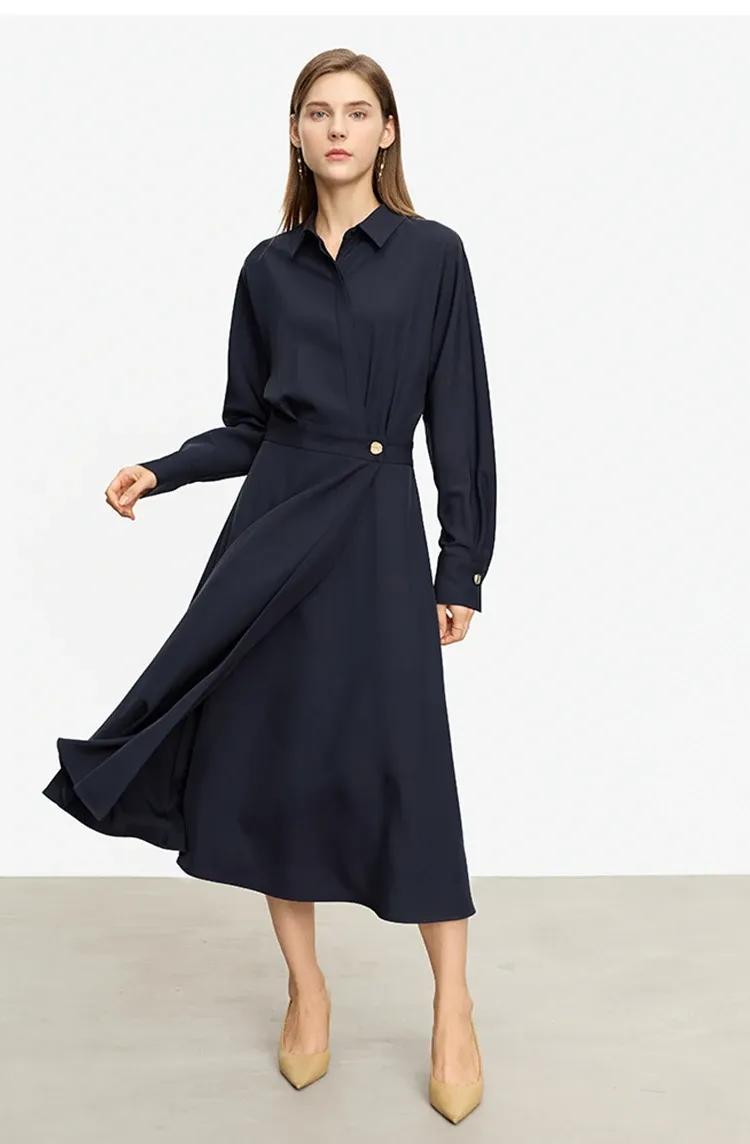 AMII Minimalist A-Line Midi Shirt Dress for Women