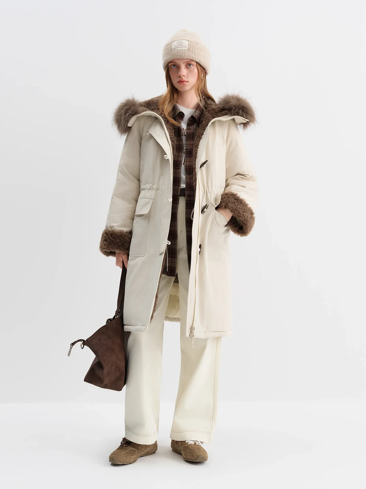 FANSILANEN Fur-Lined Long Down Parka for Women