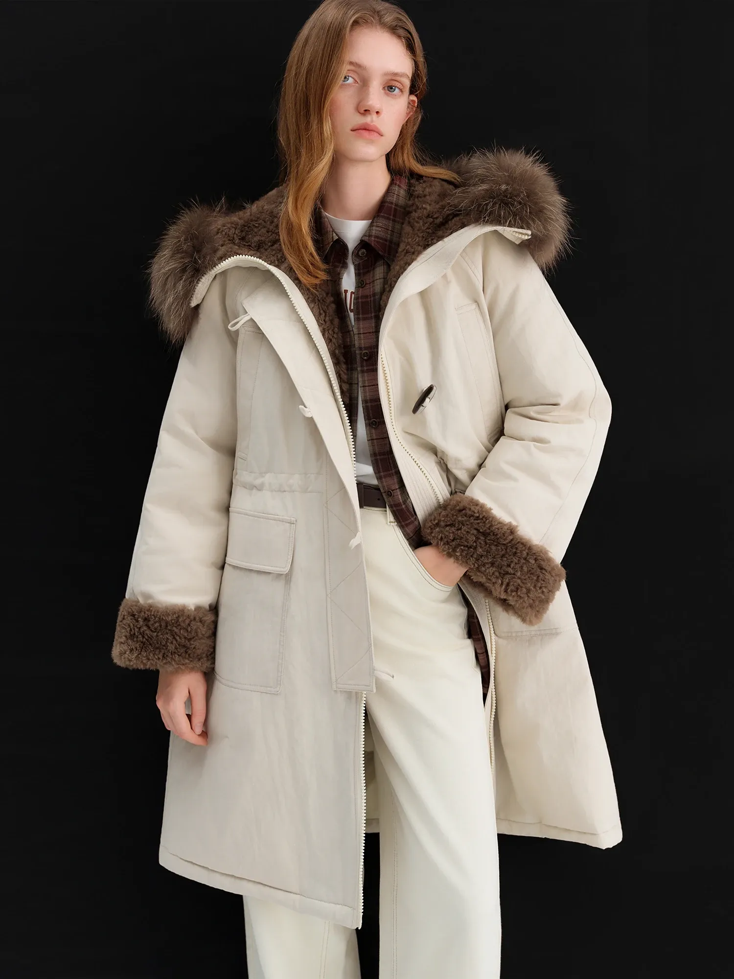 FANSILANEN Fur-Lined Long Down Parka for Women