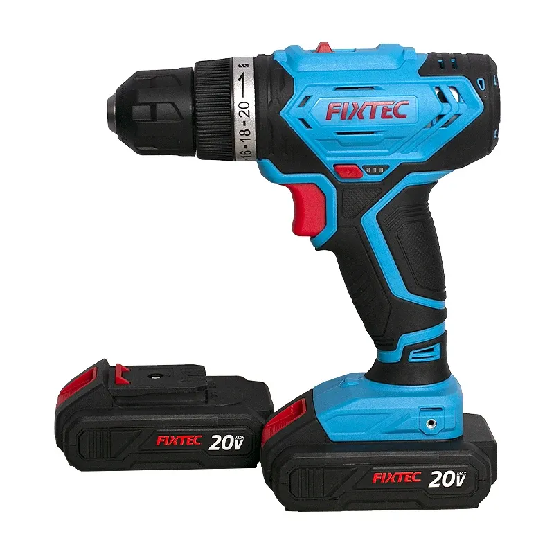 FIXTEC 20V Cordless Drill with 2 Batteries and 13-Piece Kit