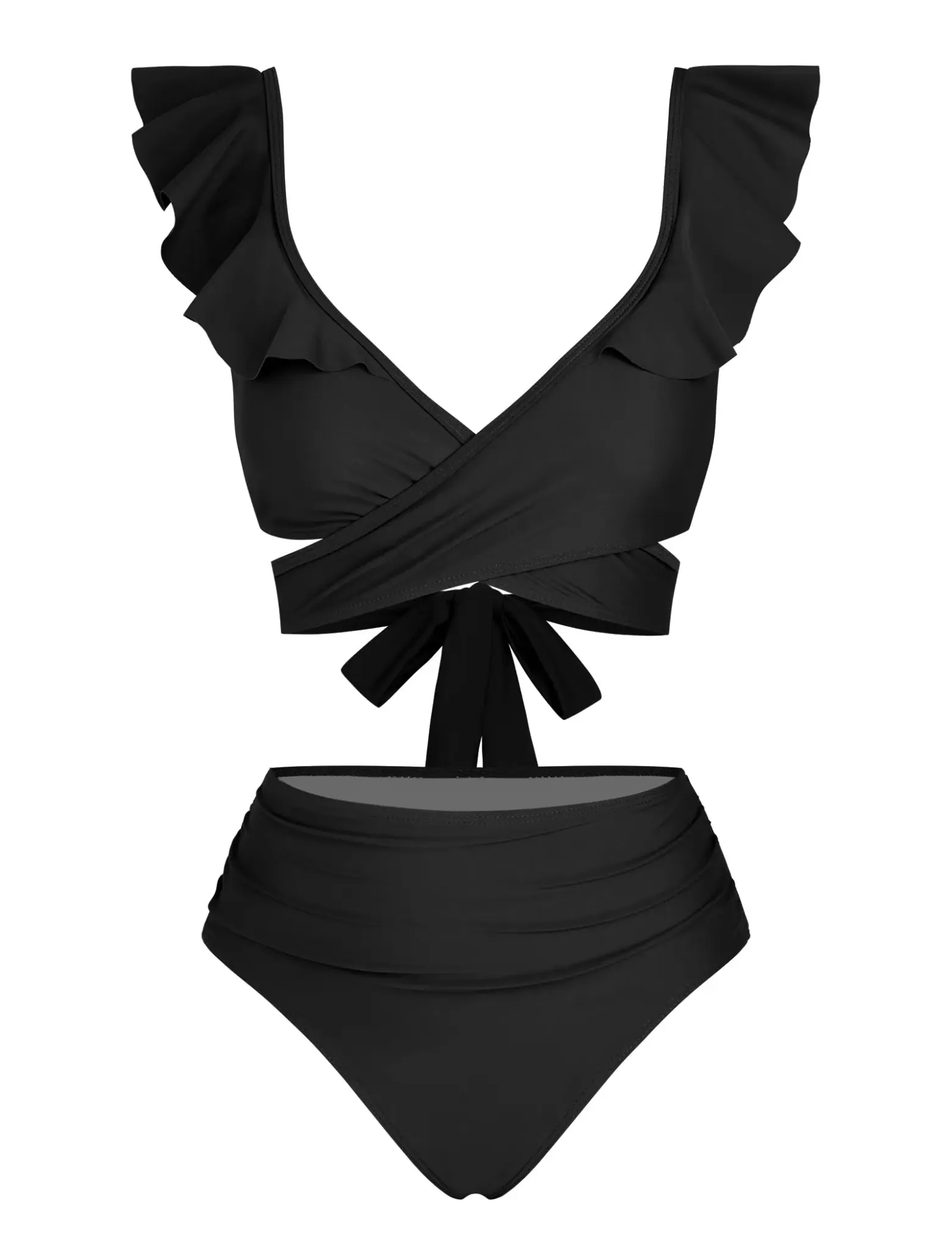 ZAFUL High-Waisted Ruffle Cutout Bikini Set