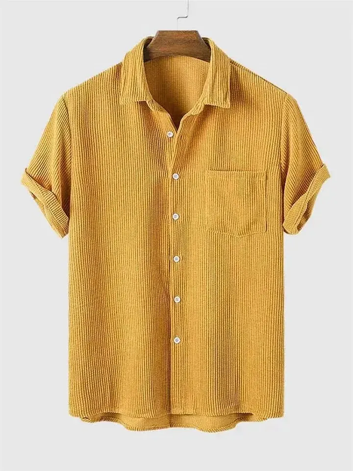 ZAFUL Short-Sleeve Corduroy-Effect PU Leather Shirt