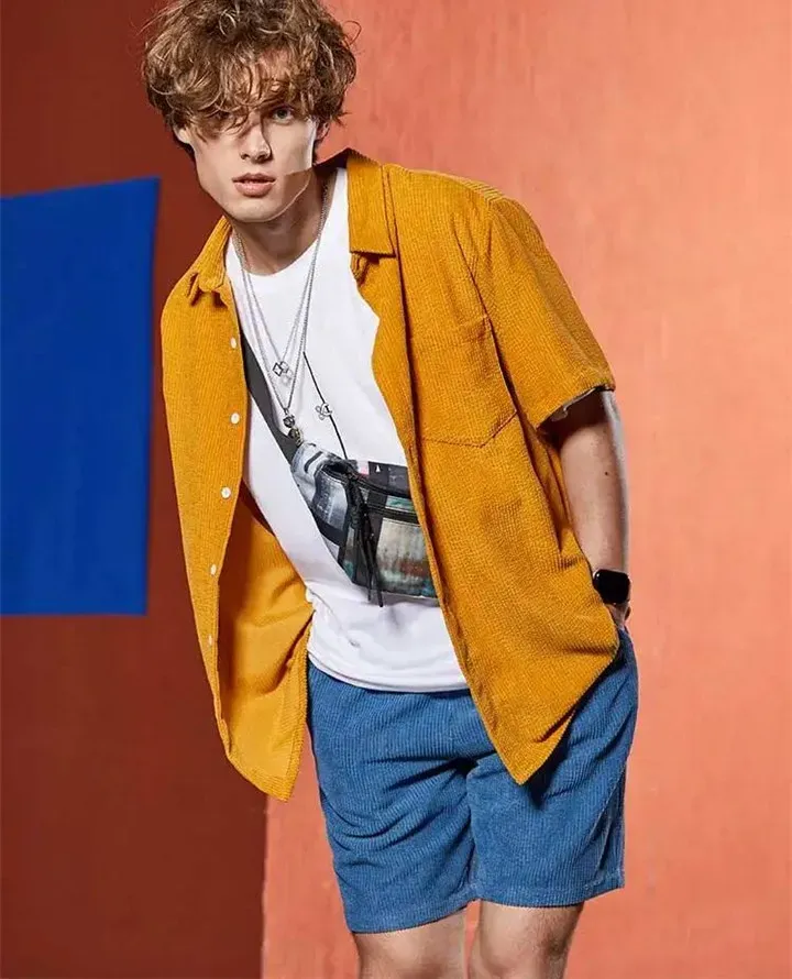 ZAFUL Short-Sleeve Corduroy-Effect PU Leather Shirt