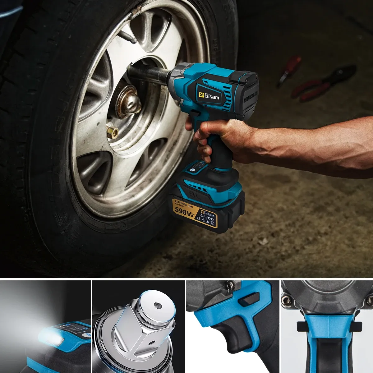 Gisam 1200N.m Brushless 1/2-Inch Cordless Impact Wrench