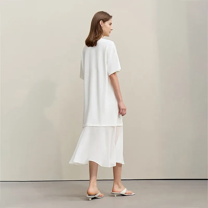 AMII Patchwork Midi Dress with Drop Shoulders