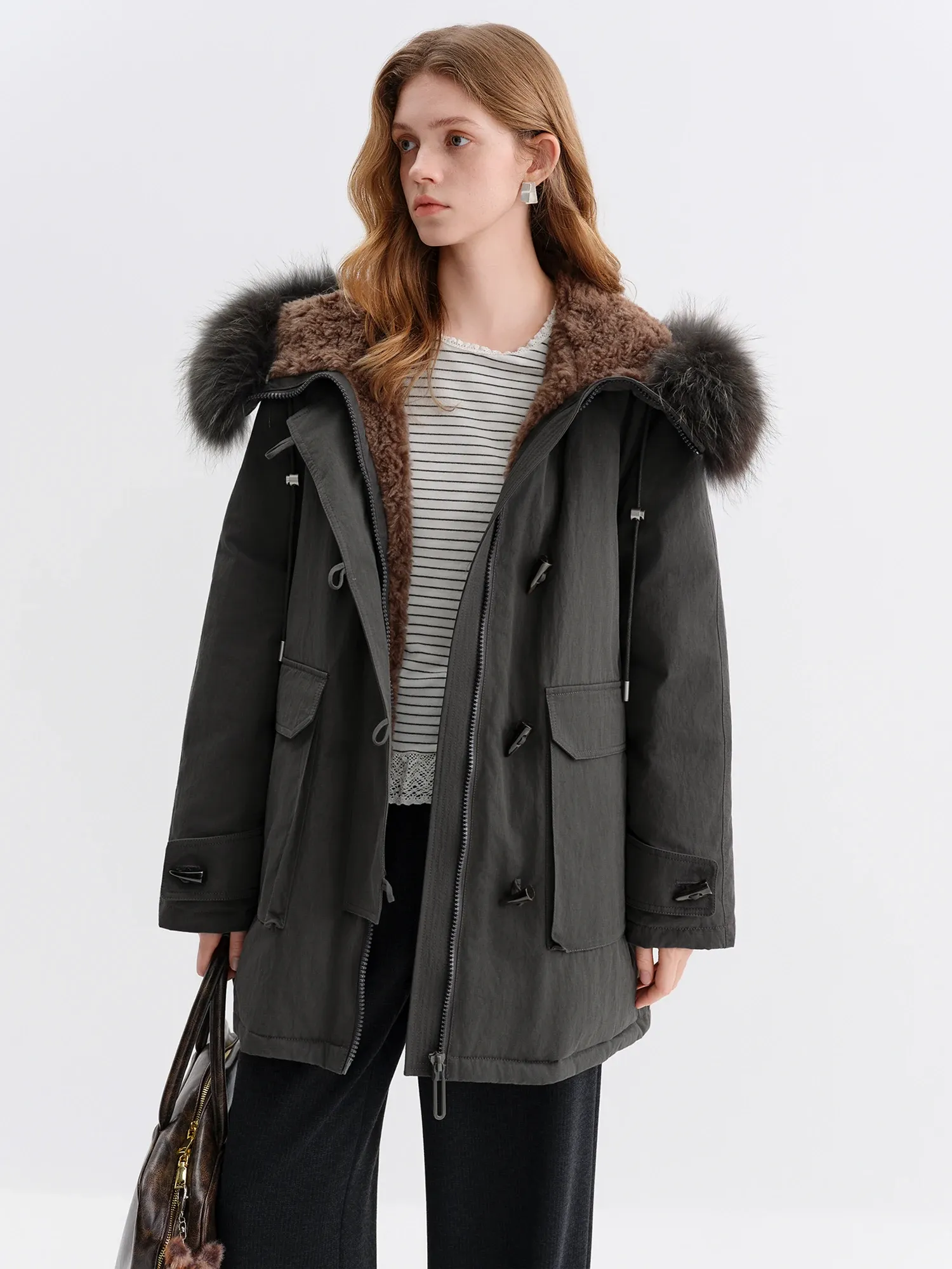 FANSILANEN Hooded Down Parka with Fur Collar