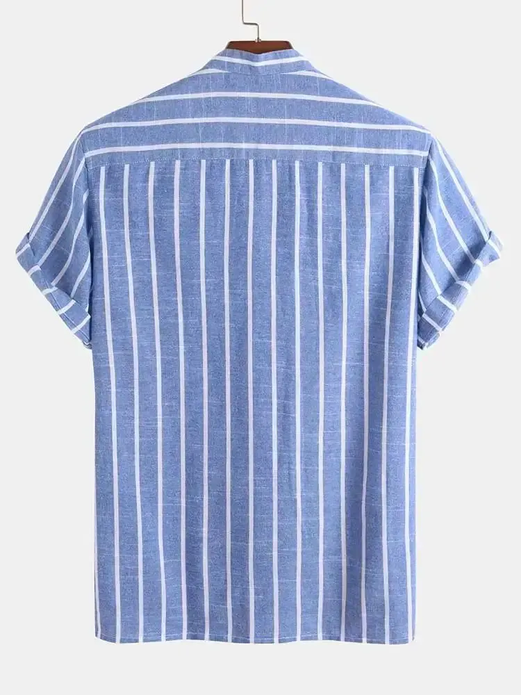 ZAFUL Men’s Collarless Striped PU Leather Summer Shirt