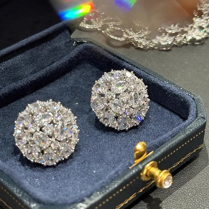 Huitan Round Crystal CZ Stud Earrings