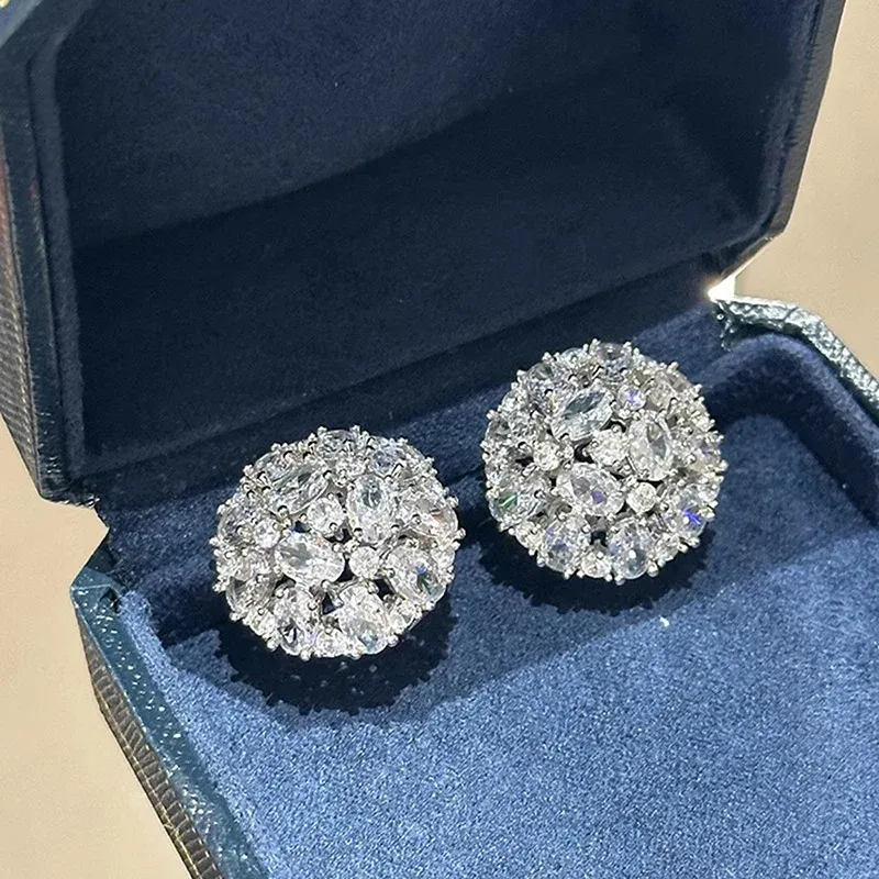 Huitan Round Crystal CZ Stud Earrings