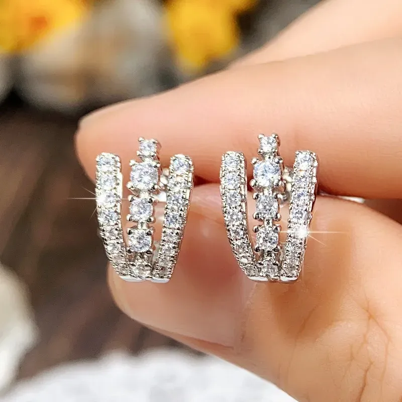 Huitan Triple-Line Claw CZ Stud Earrings