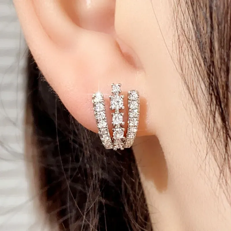 Huitan Triple-Line Claw CZ Stud Earrings