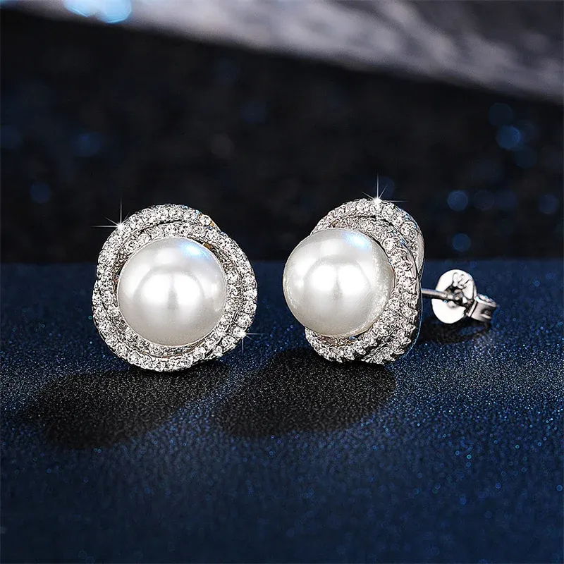 Huitan Pearl Cross Stud Earrings for Weddings and Parties