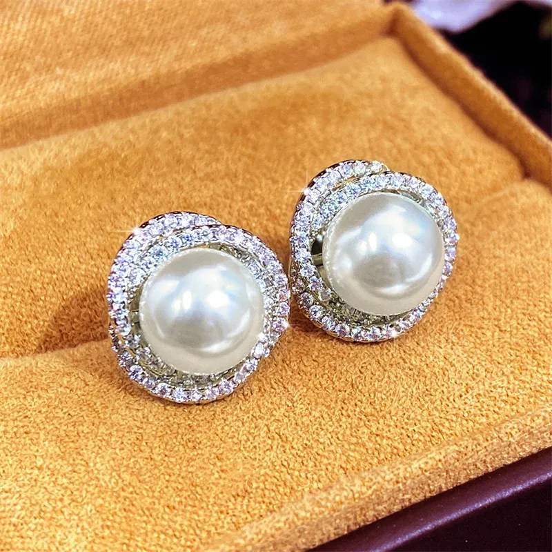 Huitan Pearl Cross Stud Earrings for Weddings and Parties