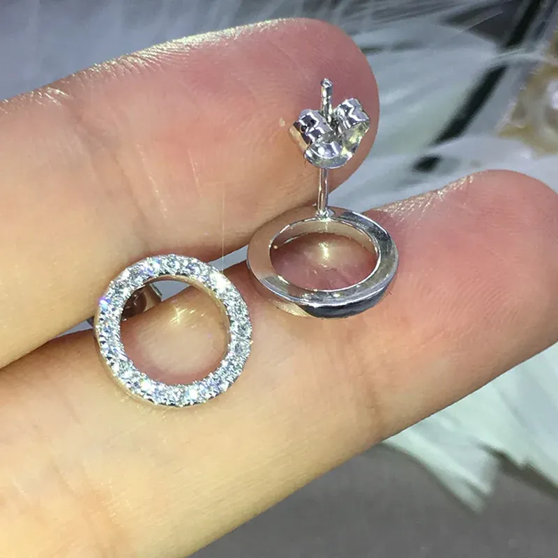Huitan Silver-Plated CZ Circle Stud Earrings