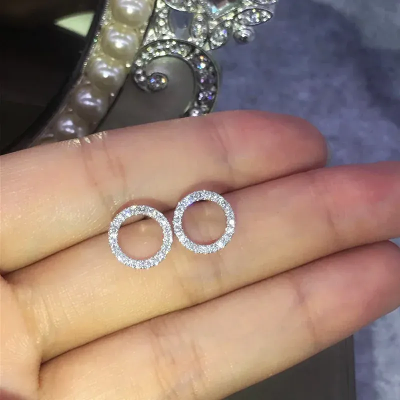 Huitan Silver-Plated CZ Circle Stud Earrings
