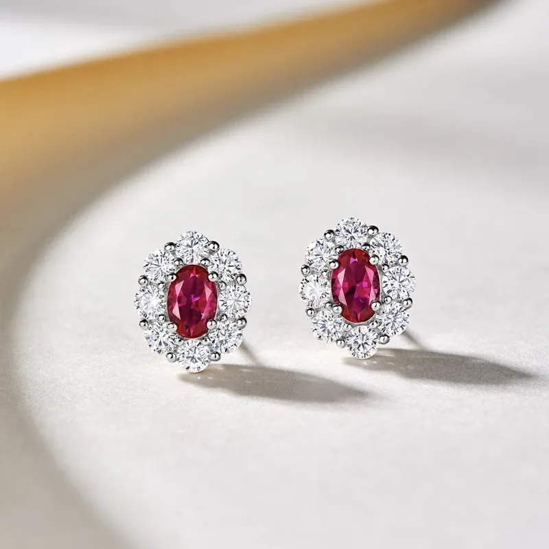 Huitan Red Cubic Zirconia Stud Earrings for Elegant Occasions