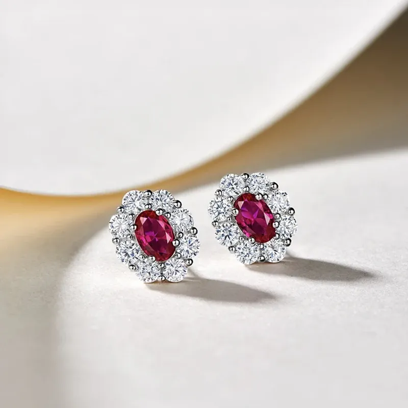 Huitan Red Cubic Zirconia Stud Earrings for Elegant Occasions