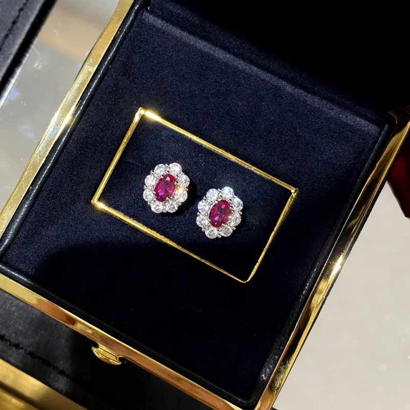 Huitan Red Cubic Zirconia Stud Earrings for Elegant Occasions