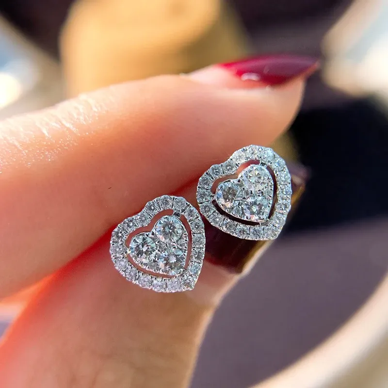 Huitan Heart-Shaped CZ Stud Earrings