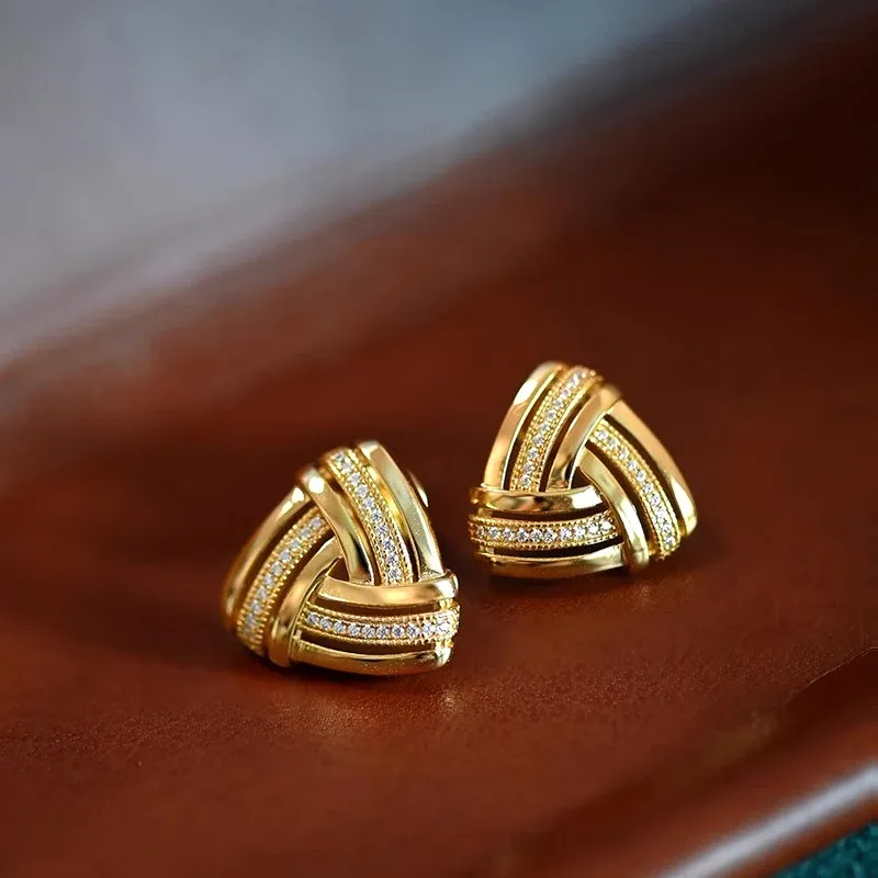 Huitan Geometric CZ Cross Triangle Stud Earrings