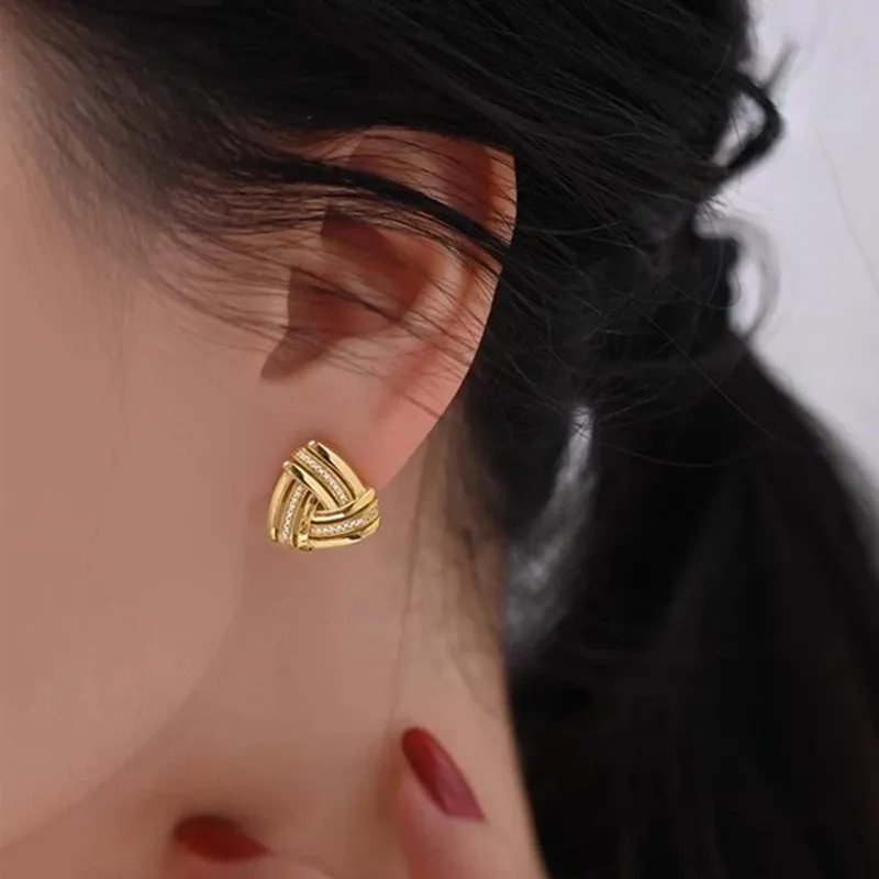 Huitan Geometric CZ Cross Triangle Stud Earrings