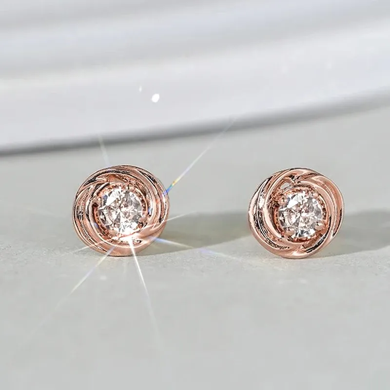Huitan Rose Gold Zirconia Stud Earrings