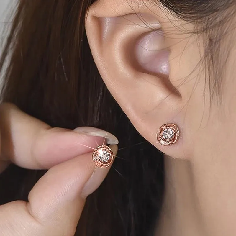 Huitan Rose Gold Zirconia Stud Earrings
