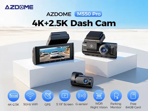 AZDOME M550 Pro 4K Dual Dash Cam with GPS and Parking Monitor