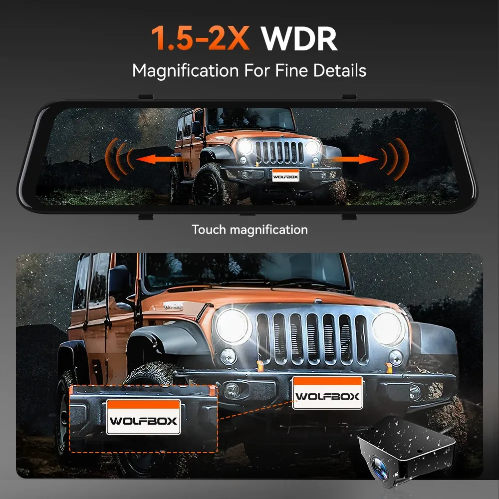 WOLFBOX G900 4K Mirror Dash Cam with 2.5K Rear Camera