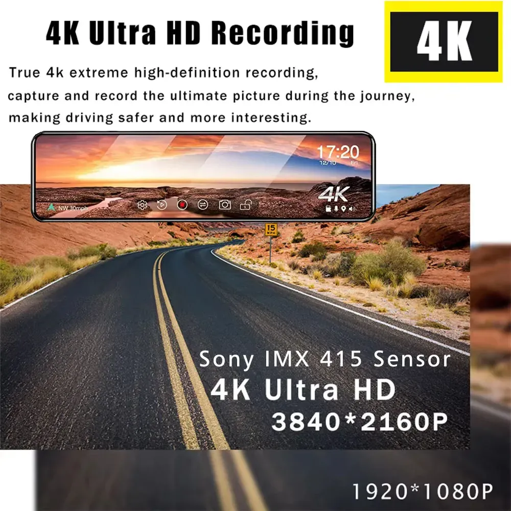 USEEBEE 11.26-Inch 4K Dual-Lens Mirror Dash Cam