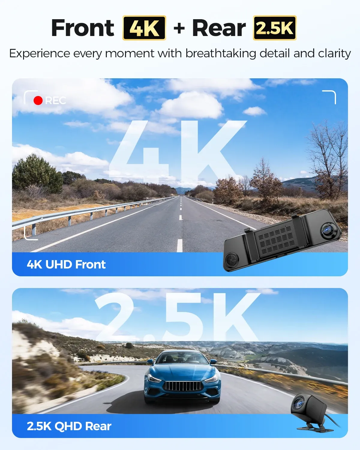 AZDOME PG17 MAX 4K Dual-Lens Mirror Dash Cam with ADAS and GPS