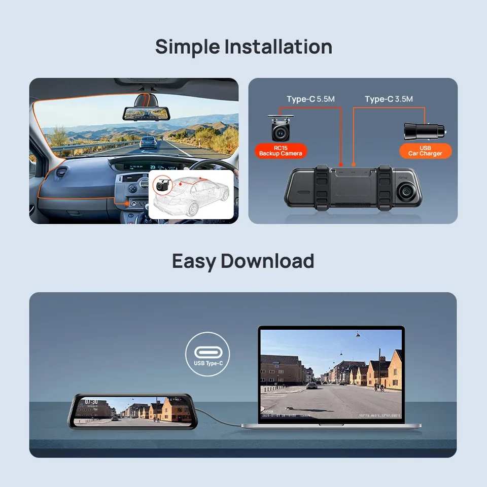 70mai S410 Mirror Dash Cam with 2K Front and Rear Recording