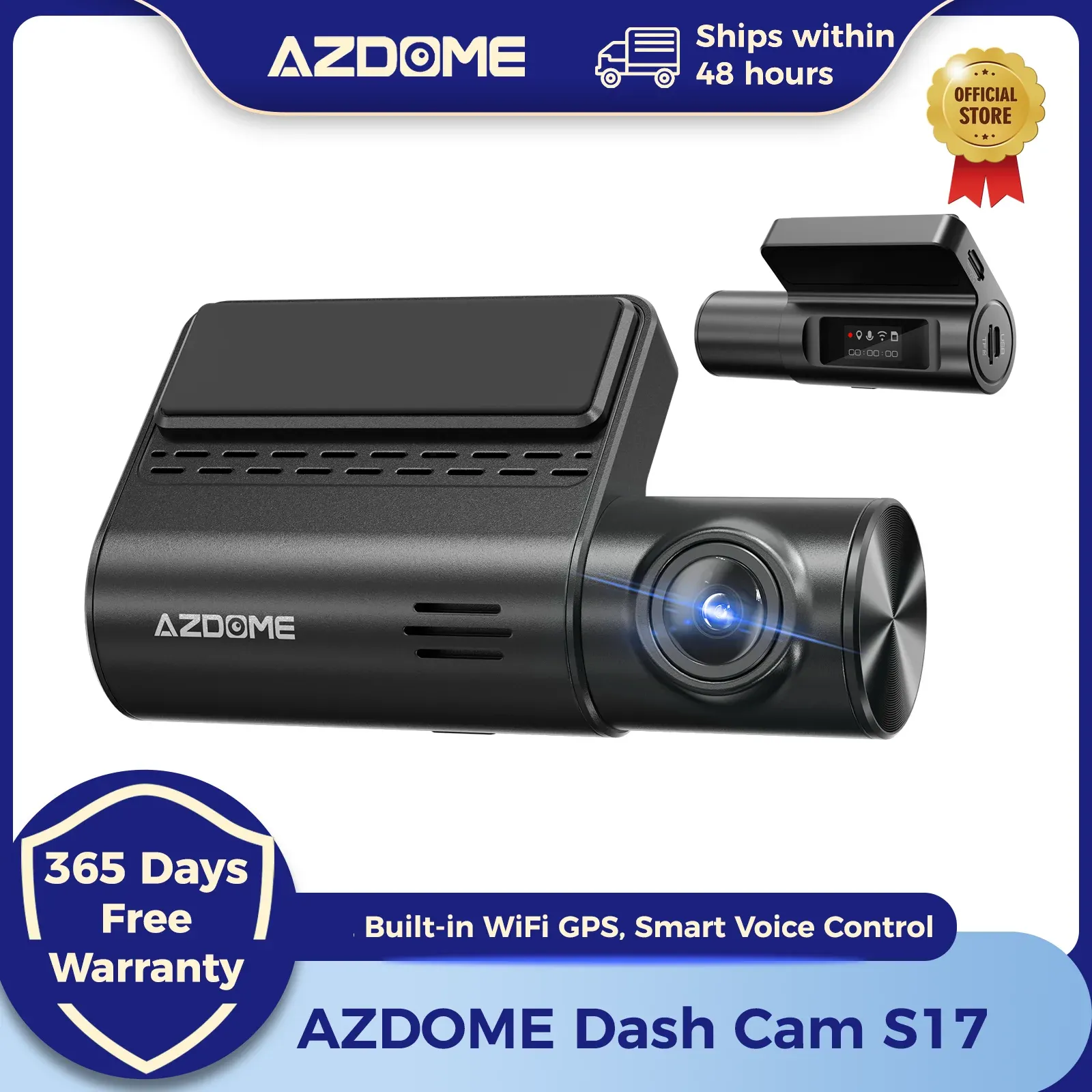 AZDOME S17 1080P Wi‑Fi GPS Dash Cam with Voice Control