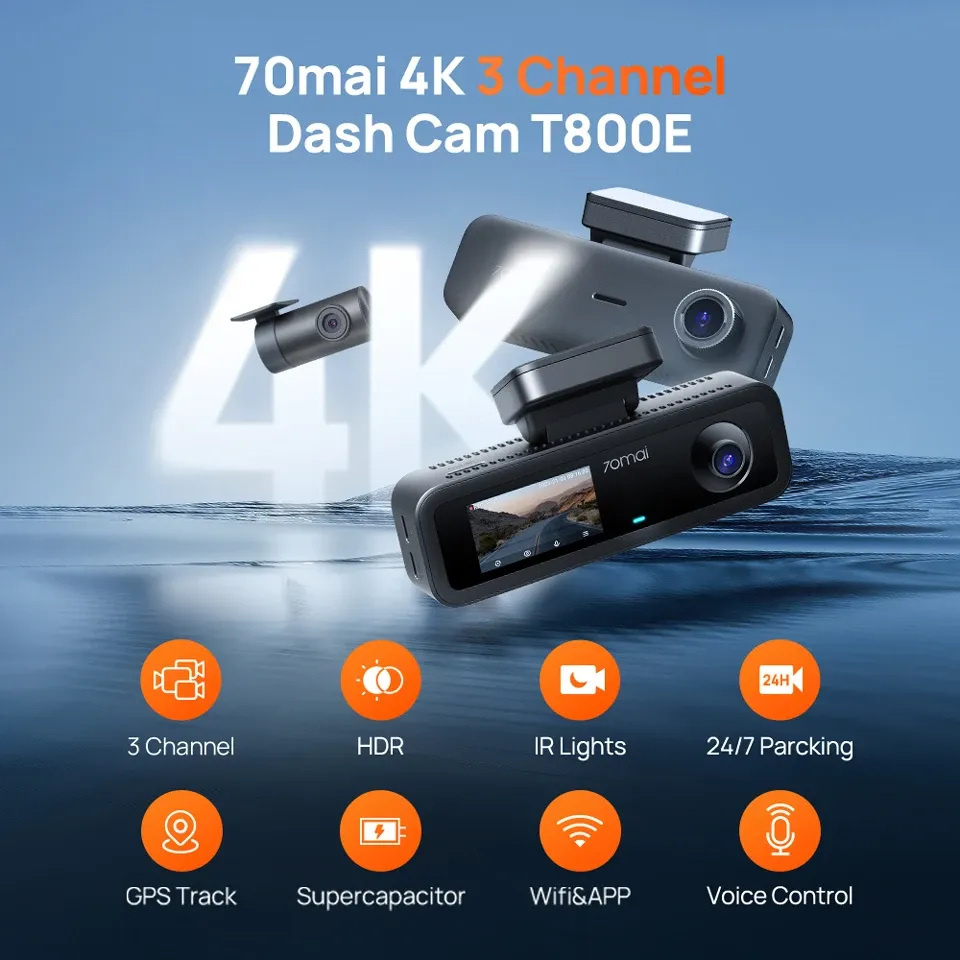 70mai T800E 4K 3-Channel Voice-Control Dash Cam