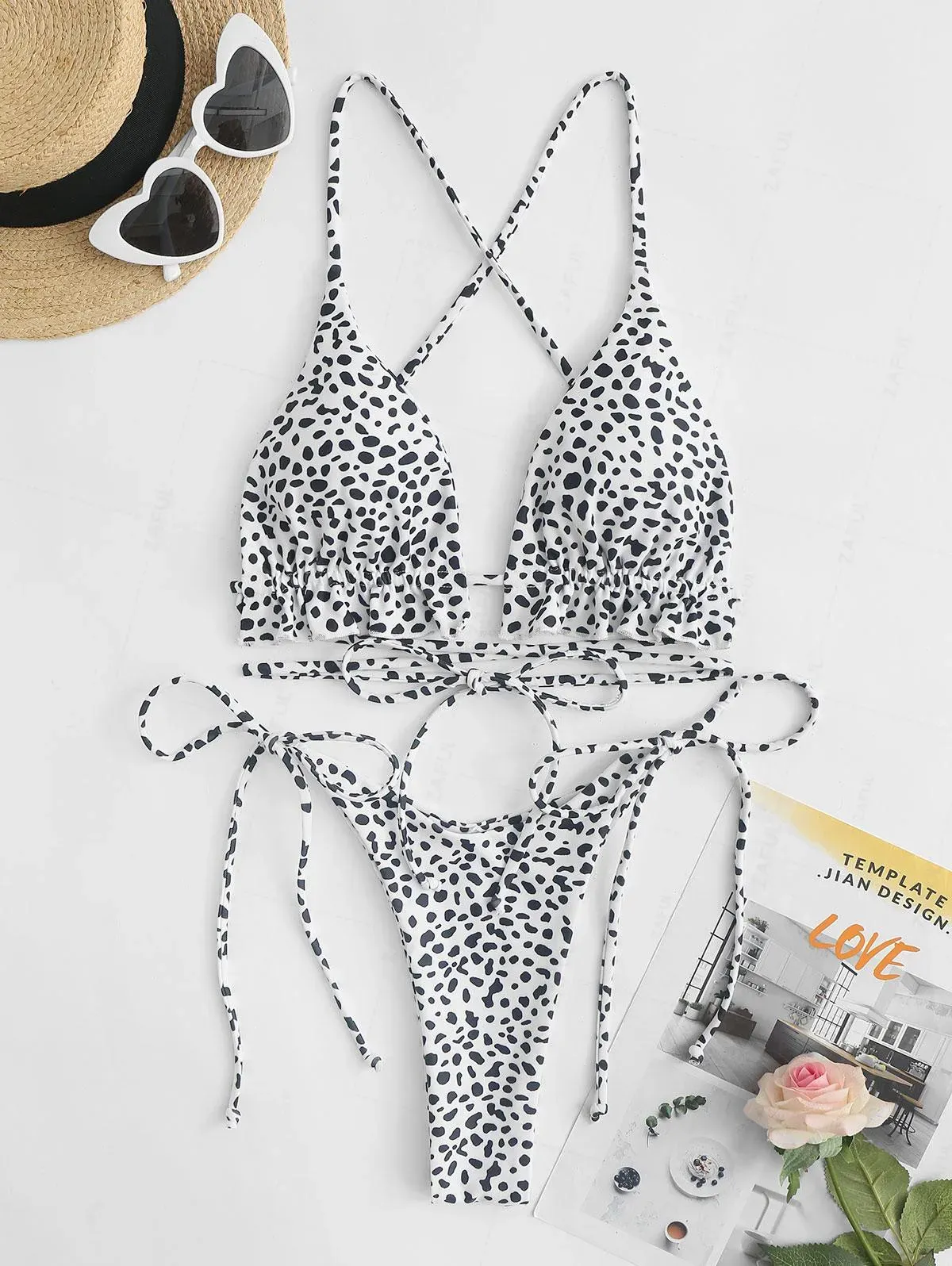 ZAFUL Criss-Cross Zebra Print High-Leg Bikini Set