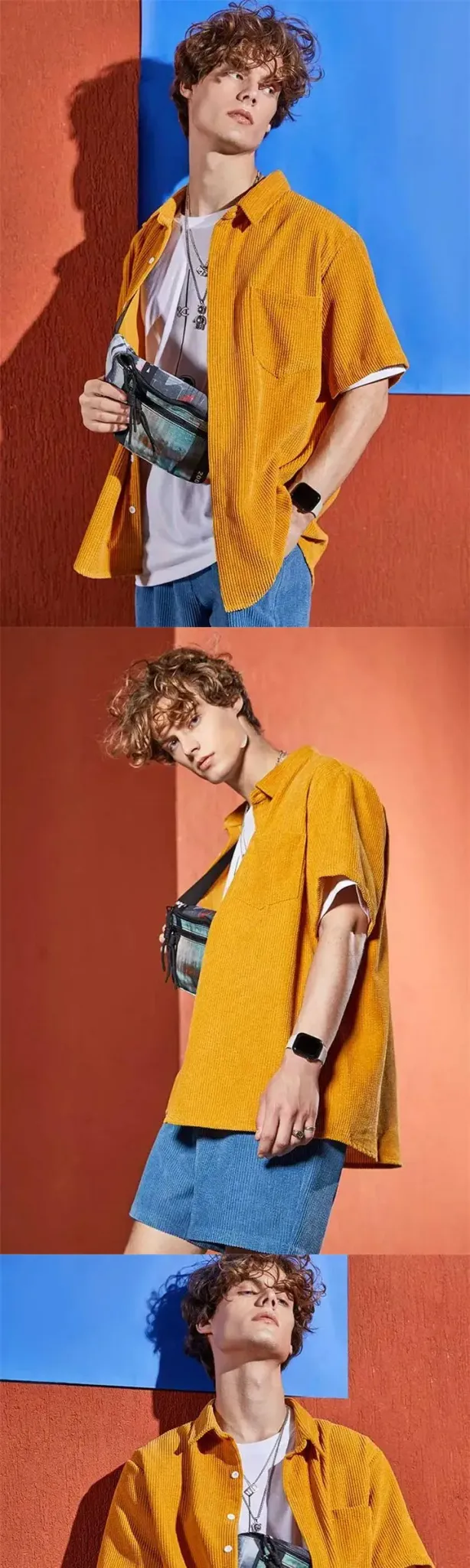 ZAFUL Wide-Collar PU Leather Short-Sleeve Shirt