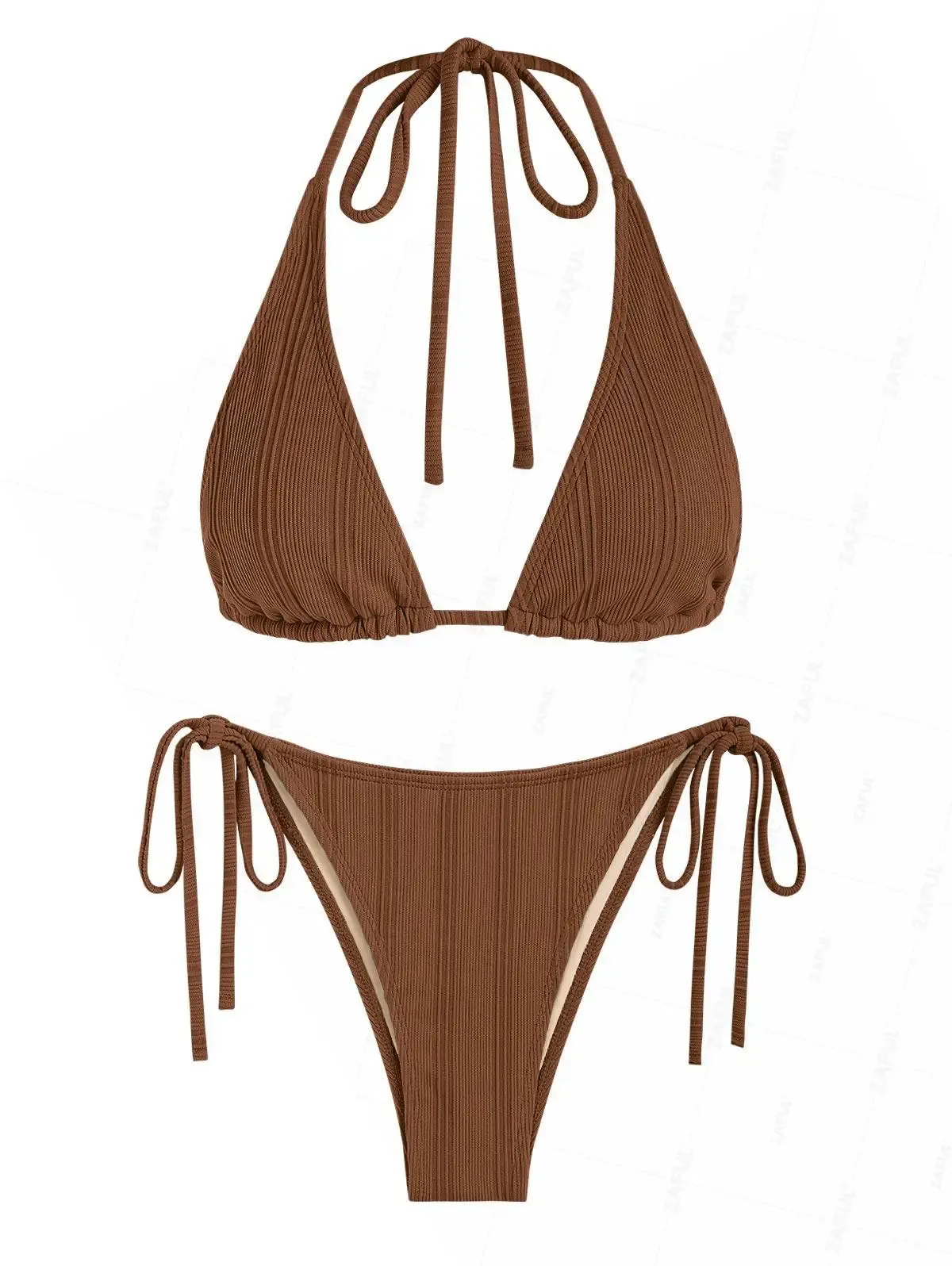 ZAFUL Multiway Textured Tie-Side Two-Piece Bikini Set