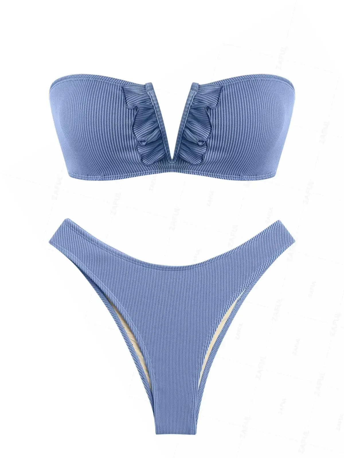 ZAFUL V-Wire High-Leg Bandeau Ruffle Bikini Set