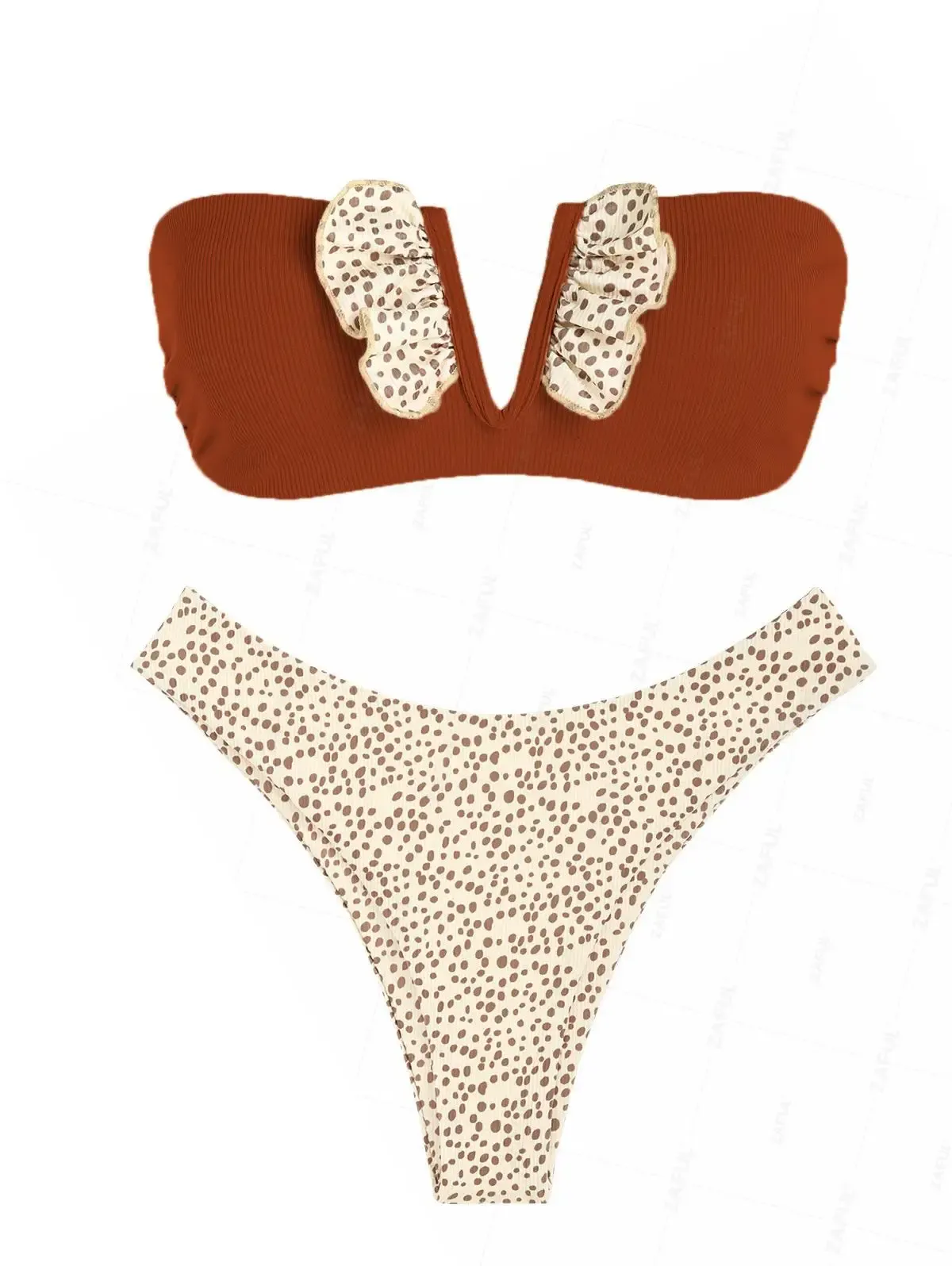 ZAFUL V-Wire High-Leg Bandeau Ruffle Bikini Set