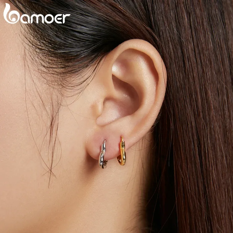 Bamoer 925 Sterling Silver Heart Hoop Earrings