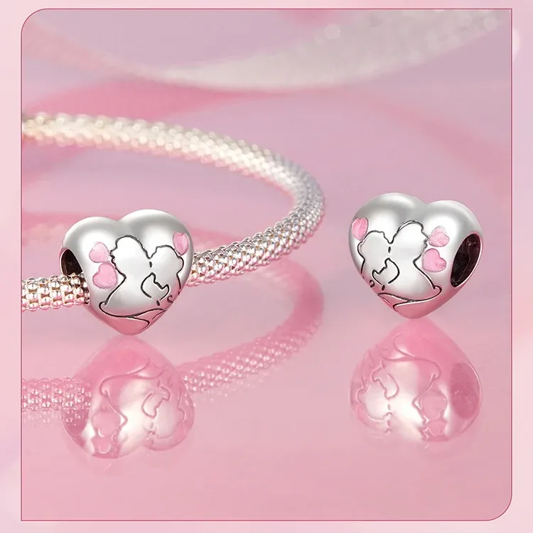 WOSTU Pink Heart Sterling Silver Charm for Bracelets