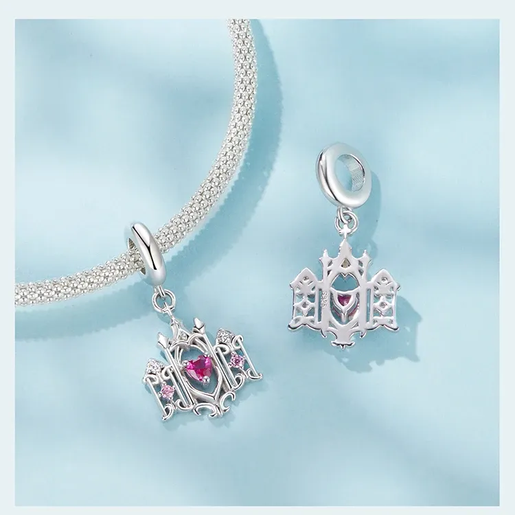 WOSTU Pink Heart Sterling Silver Charm for Bracelets