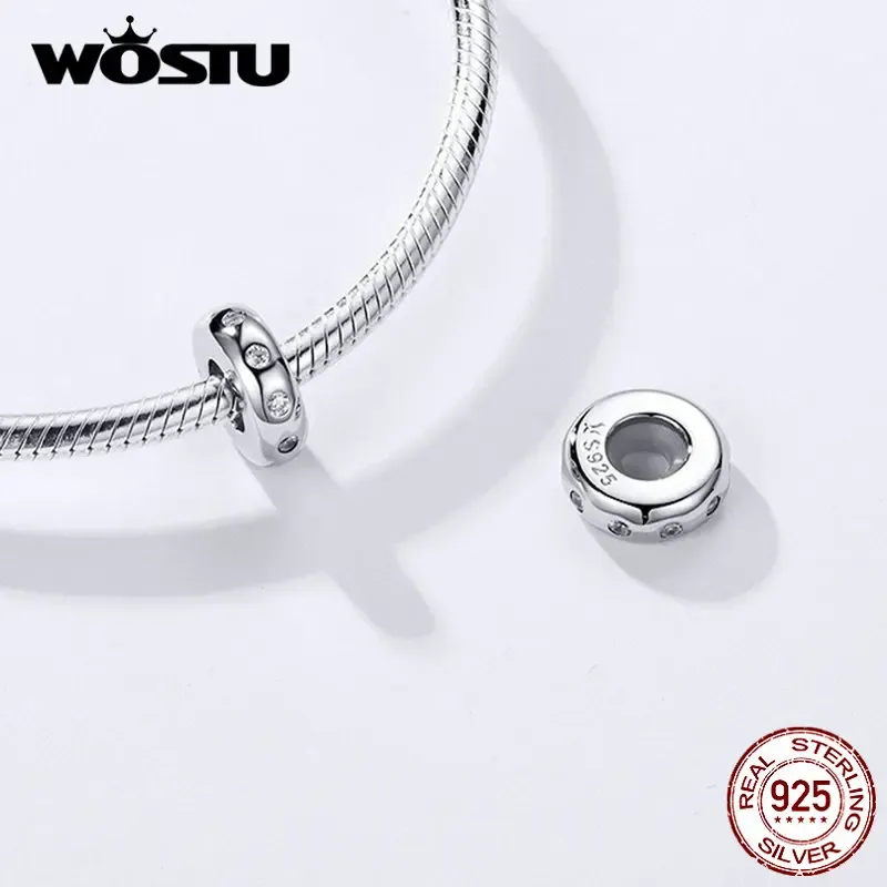 WOSTU 925 Sterling Silver Spacer Charm Bead with Zircon