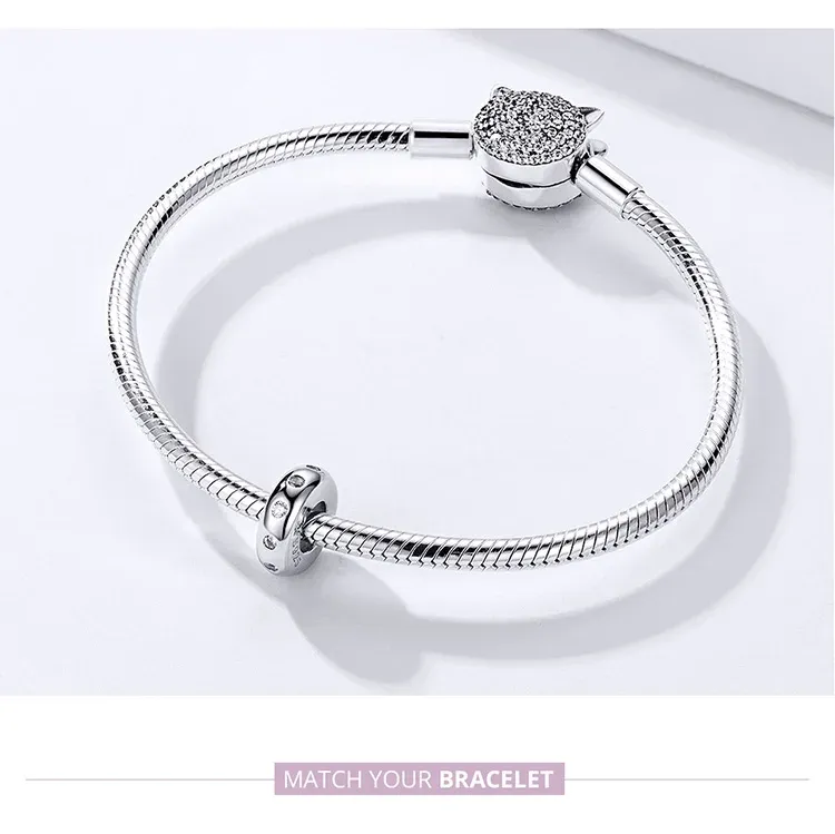WOSTU 925 Sterling Silver Spacer Charm Bead with Zircon