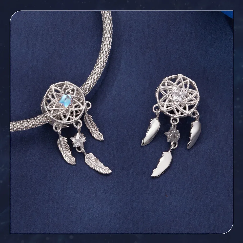 WOSTU Rainbow Moonstone Charm with Blue Glass Accent