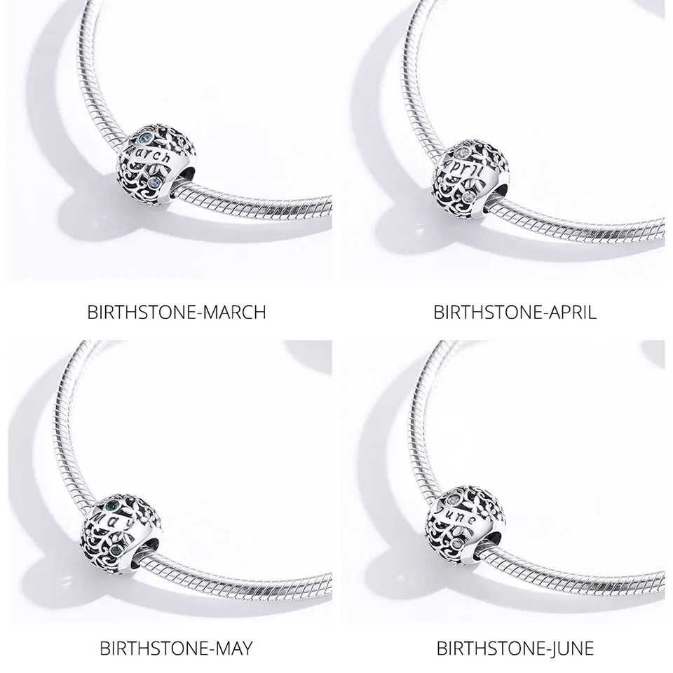WOSTU Sterling Silver Birthstone Round Charm Bead