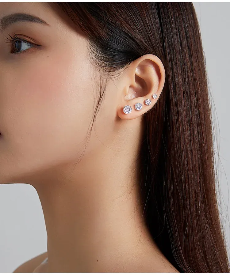 Bamoer 925 Sterling Silver Zircon Round Stud Earrings